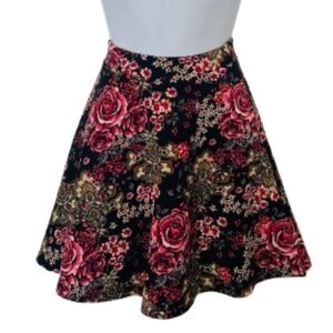 Forever 21 Black Floral Skater Skirt
